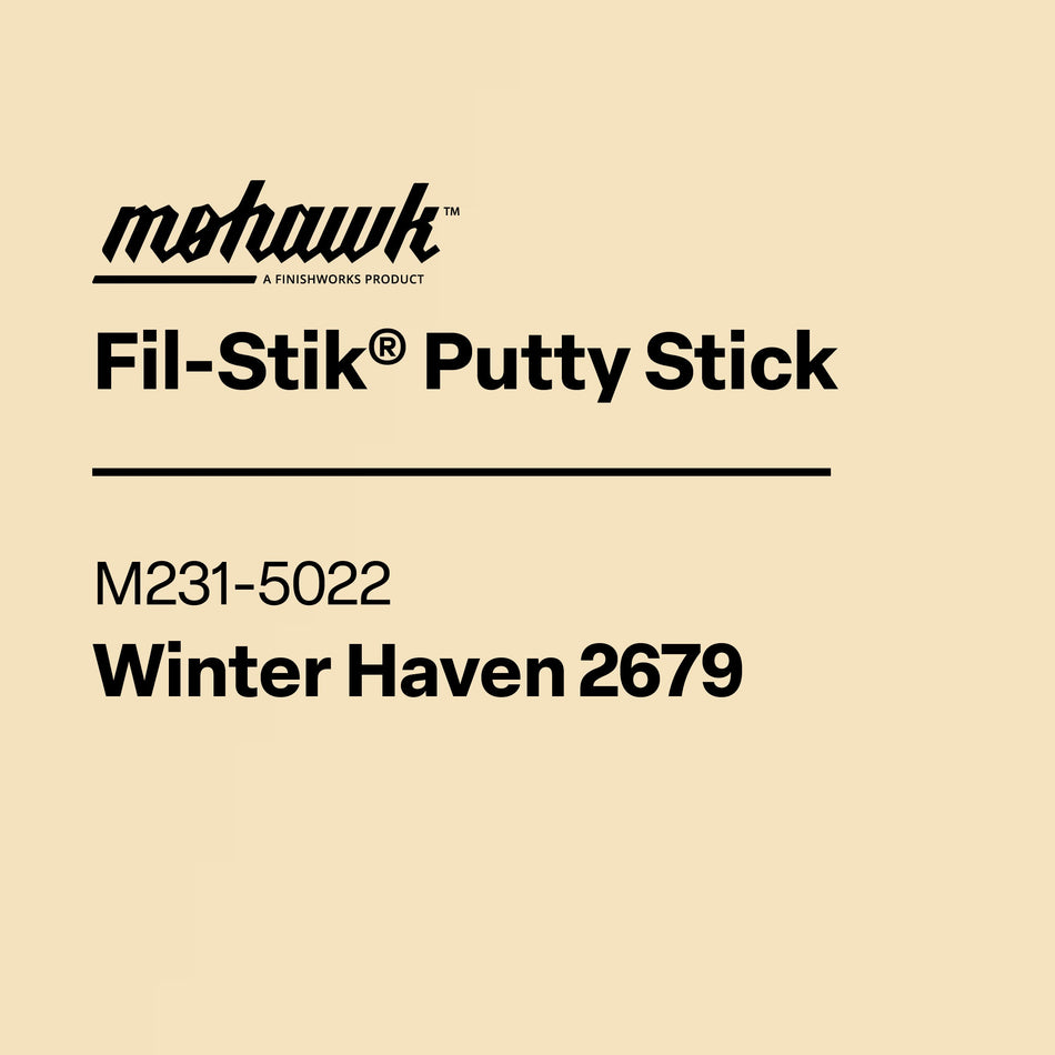 Label for Mohawk Fil-Stik Putty Stick with product details on a beige background