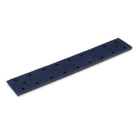 Long rectangular sandpaper sheet with holes on a white background