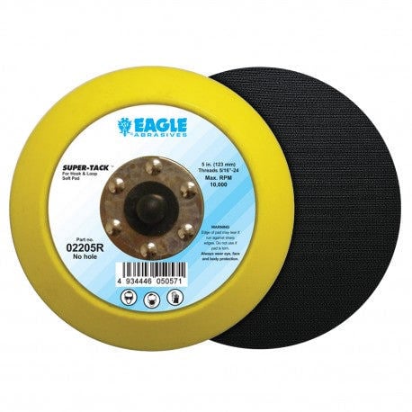 Eagle Abrasives Super-Tack sanding disc with yellow rim and black abrasive surface on a white background