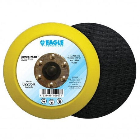 Eagle Abrasives Super-Tack sanding disc with yellow rim and black abrasive surface on a white background