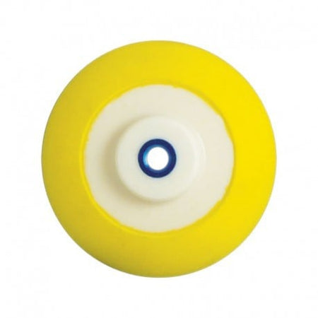 Yellow wheel with a white center and blue hub on a white background