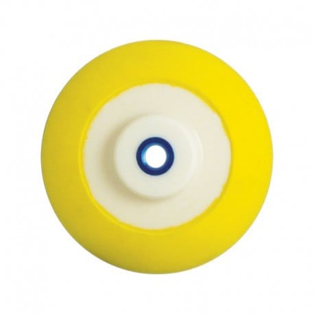 Yellow wheel with a white center and blue hub on a white background