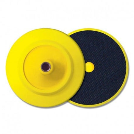 Two polishing pads, one yellow and one blue, on a white background.