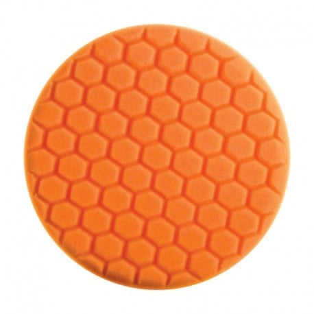 Orange hexagonal patterned polishing pad on a white background