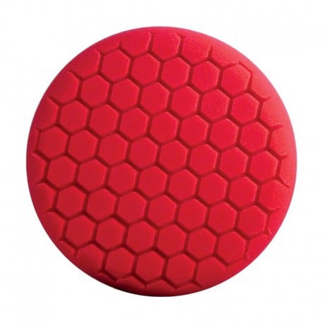 Red polishing pad with hexagonal pattern on a white background