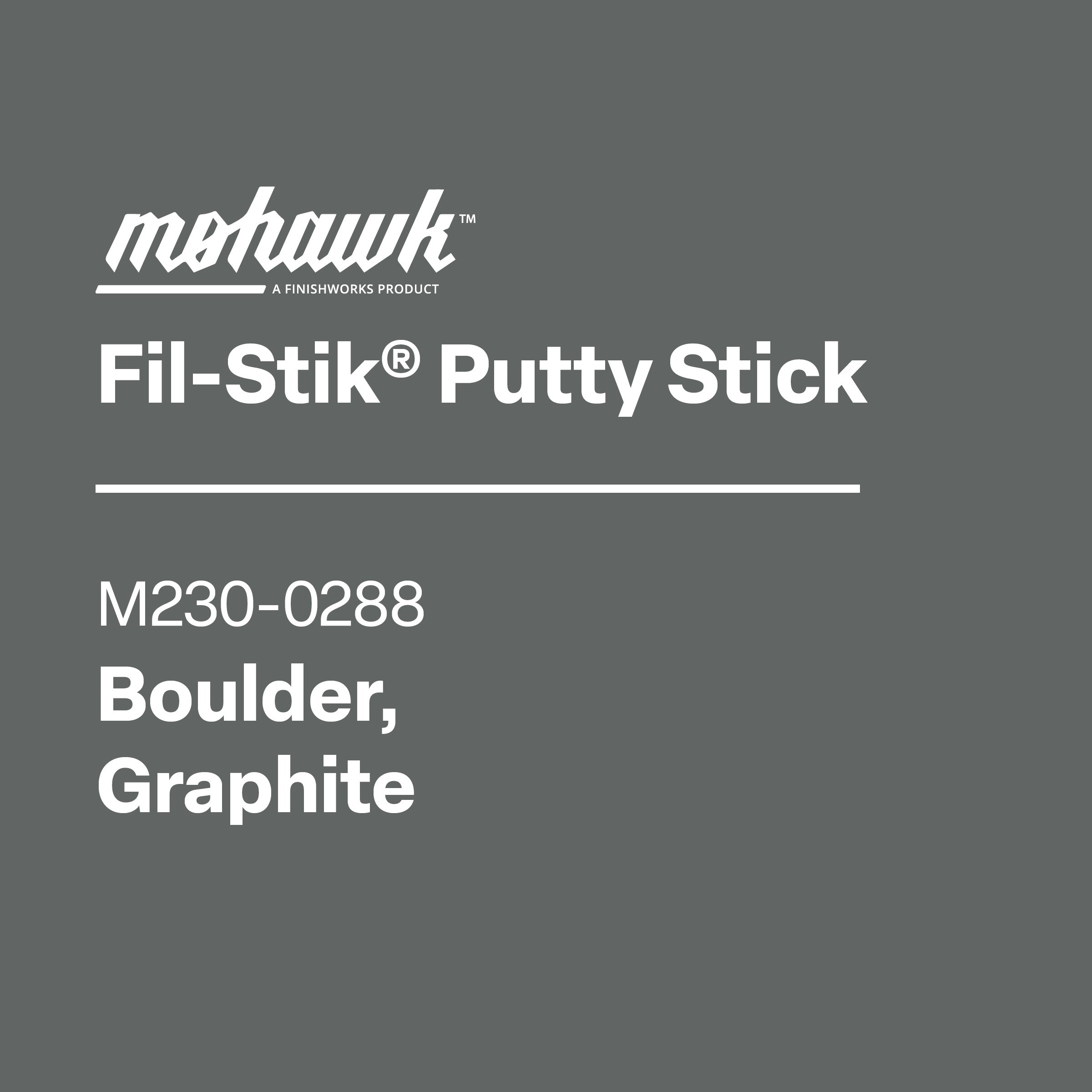 Mohawk Fil-Stik Putty Stick label on a gray background