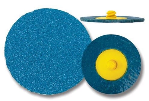 Blue sanding disc with yellow center on a white background
