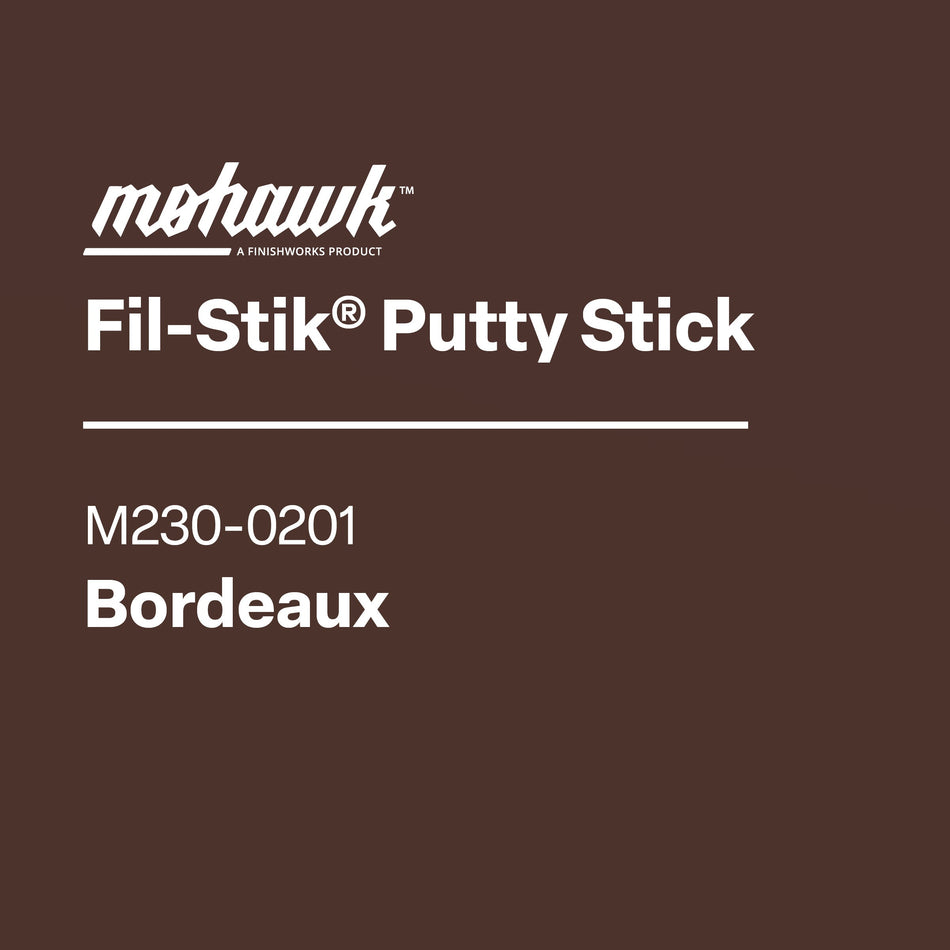 Mohawk Fil-Stik Putty Stick packaging with product name and color on a brown background
