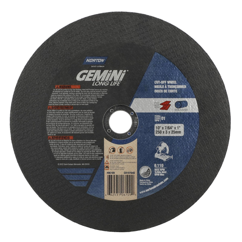Norton 10 x 7/64 in Gemini Type 41 Cut-Off Wheel AO 36 Grit P, 10-Pack
