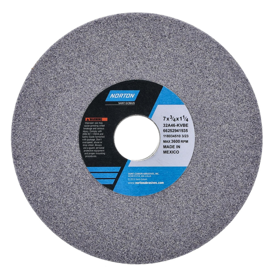Norton 7 x 3/4 x 1-1/4 In. Toolroom Wheel >4 in 32A 46 K VBE Type 01