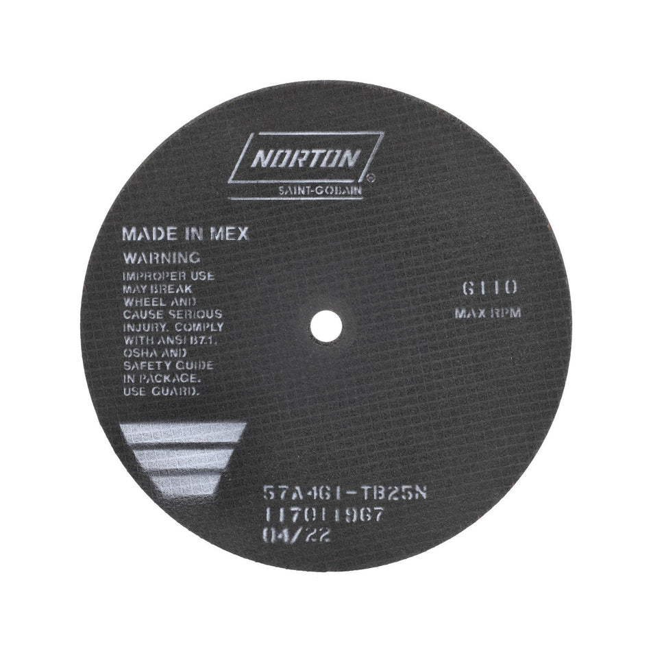 Norton 10 x 1/16 x 5/8 in B25N Type 41 Reinforced Cut-Off Wheel AO 46 Grit T B25N, 25-Pack