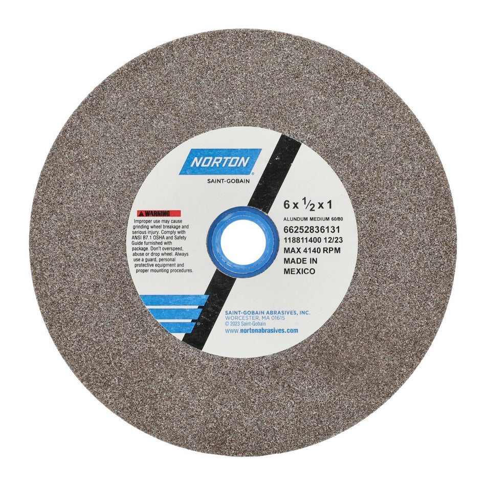 Norton 6 x 1/2 x 1 in Gemini Bench Straight Wheel 01 57A 60 N VBE
