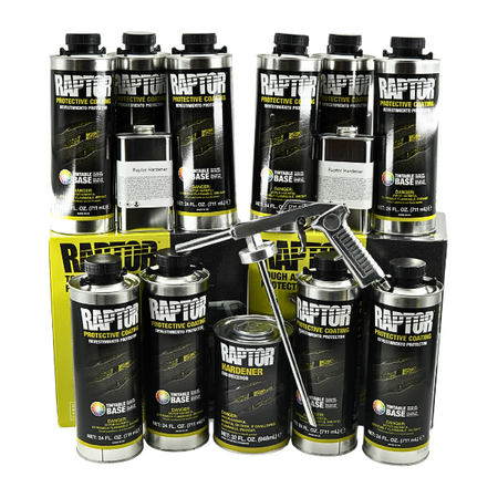Collection of Raptor protective coating products on a white background