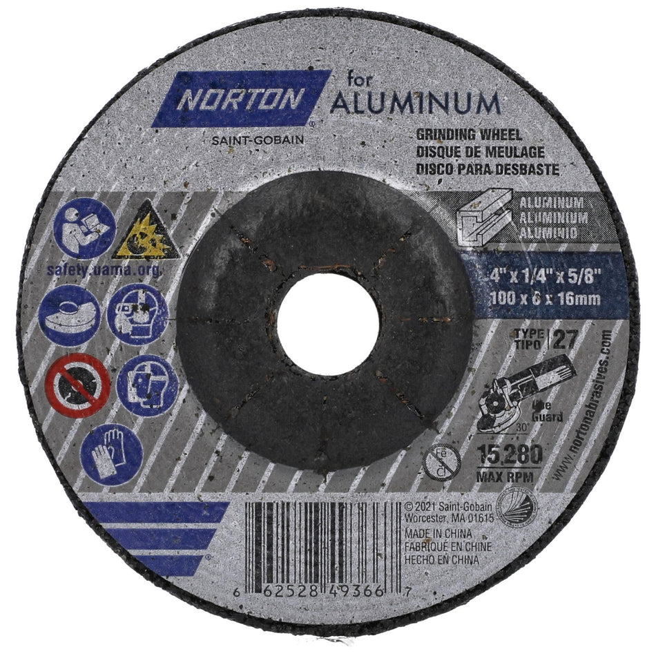 Norton 4 x 1/4 x 5/8 in Type 27 Grinding Wheel AO 20 Grit P, 25-Pack