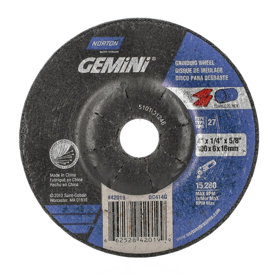 Norton 4 x 1/4 in Gemini Type 27 Grinding Wheel AO 24 Grit S B, 25-Pack