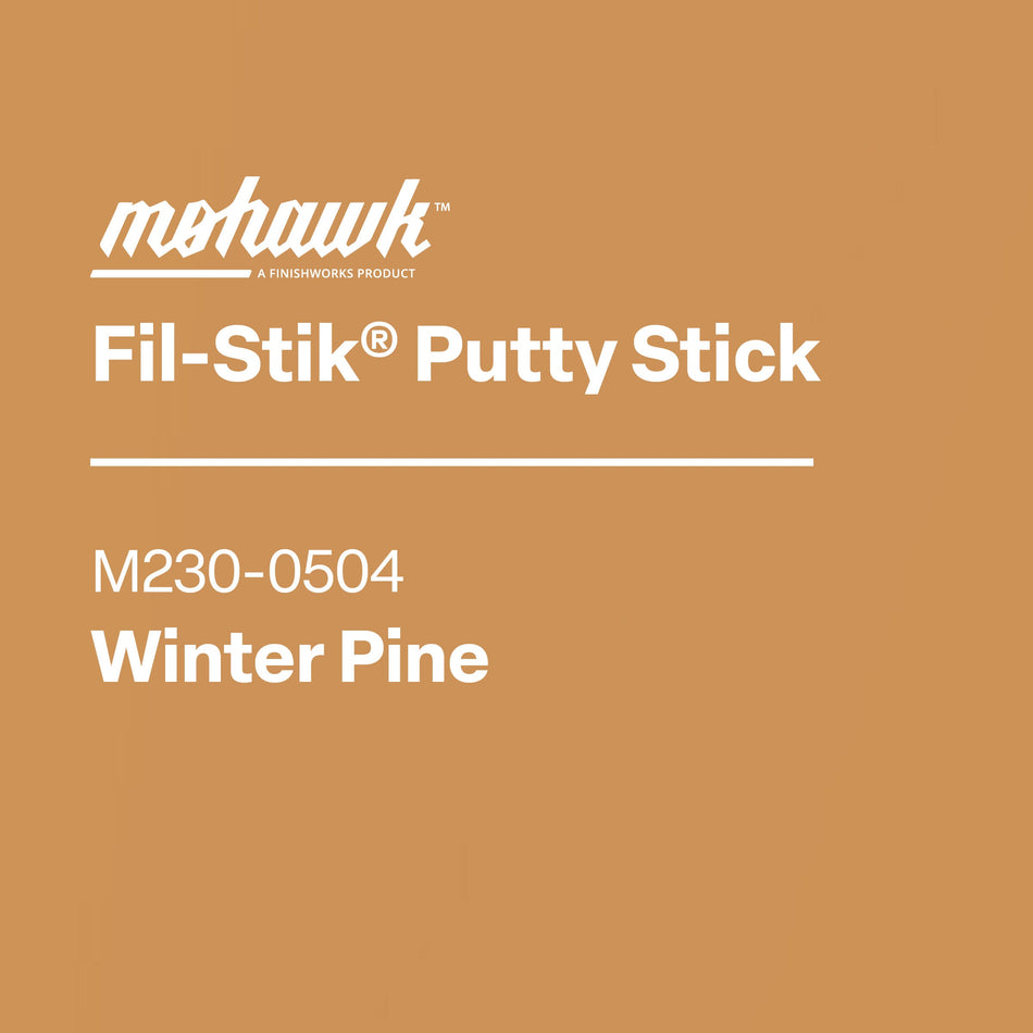 Mohawk Fil-Stik Putty Stick packaging with product name and color on a brown background