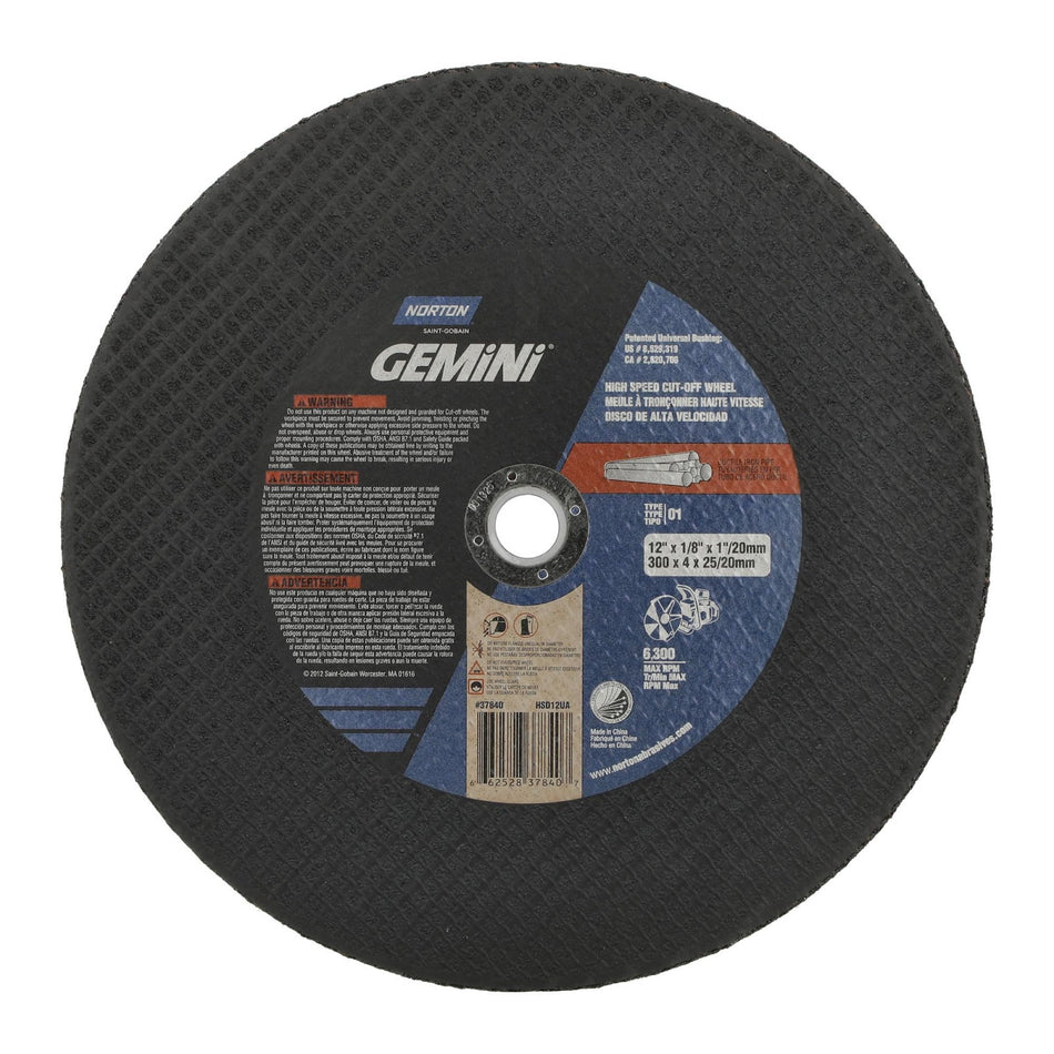Norton 12 in x 1/8 in x Multi Arbor Gemini Type 41 Cut-Off Wheel SC 24 Grit S, 10-Pack