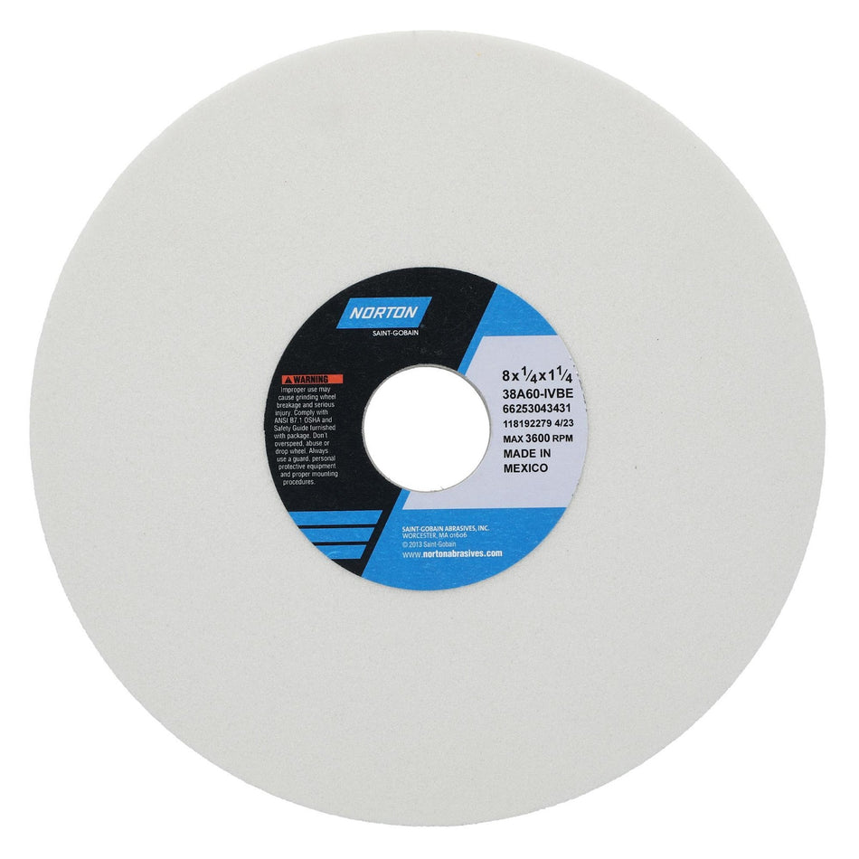 Norton 8 x 1/4 x 1-1/4 in Type 01 Toolroom Wheel 38A 60 I VBE
