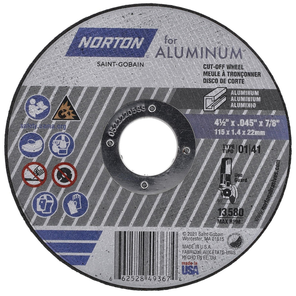 Norton 4-1/2 x 0.045 in Type 41 Cut-Off Wheel AO 36 Grit Q, 25-Pack
