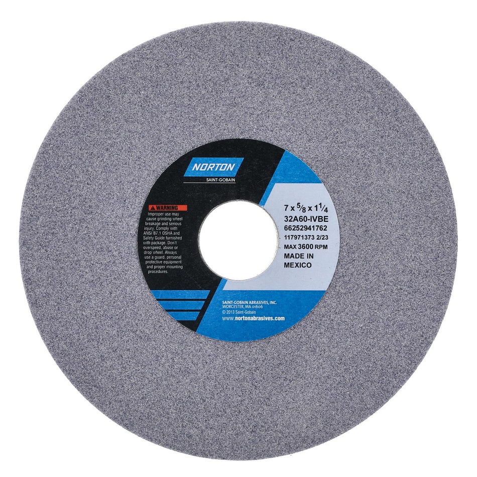 Norton 7 x 5/8 x 1-1/4 In. Toolroom Wheel >4 in 32A 60 I VBE Type 01