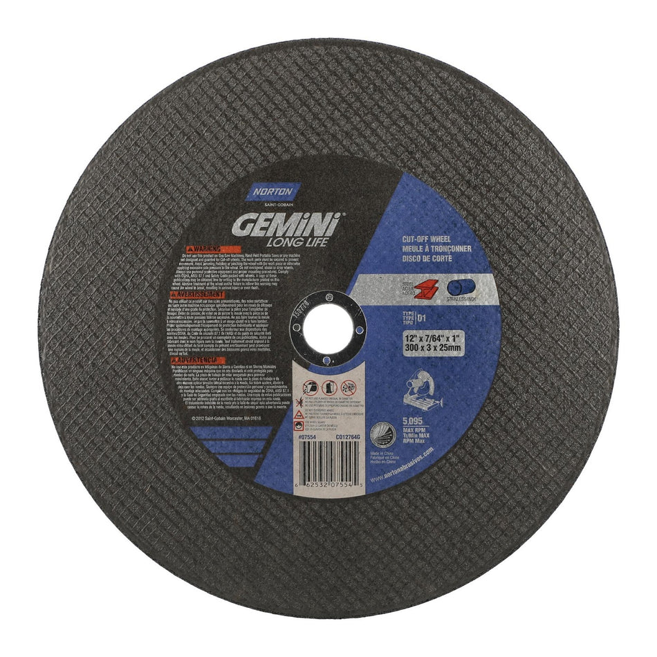 Norton 12 x 7/64 in Gemini Type 41 Cut-Off Wheel AO 36 Grit P, 10-Pack