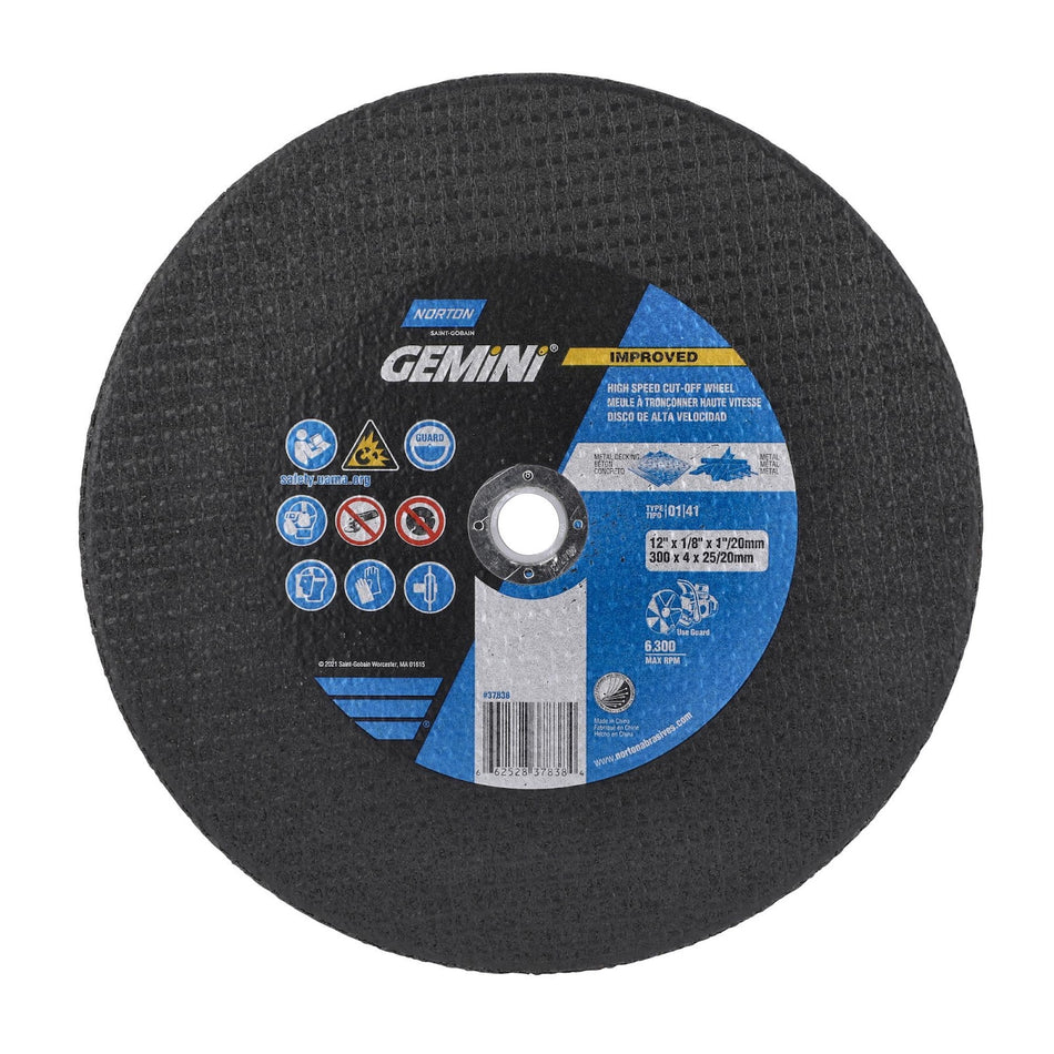 Norton 12 x 1/8 in Gemini Type 41 Cut-Off Wheel AO 24 Grit T B, 10-Pack
