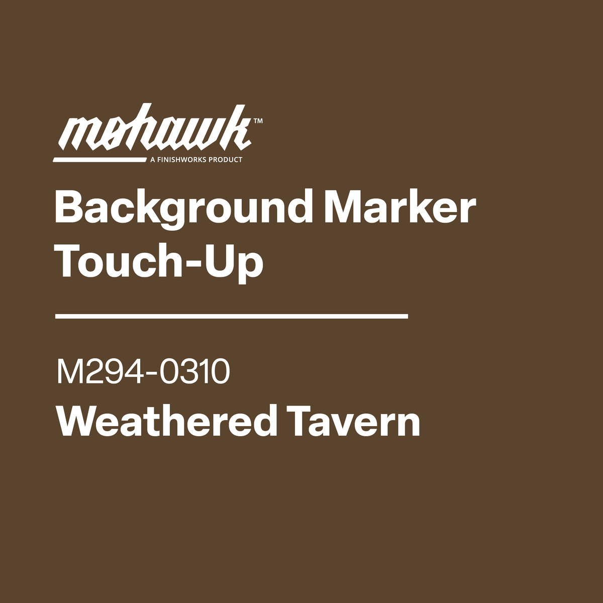 Mohawk Background Marker Touch-Up label for Weathered Tavern color on a brown background