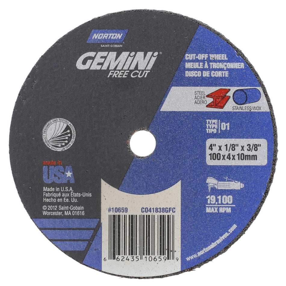 Norton 4 x 1/8 in Gemini Type 41 Cut-Off Wheel AO 36 Grit T, 25-Pack
