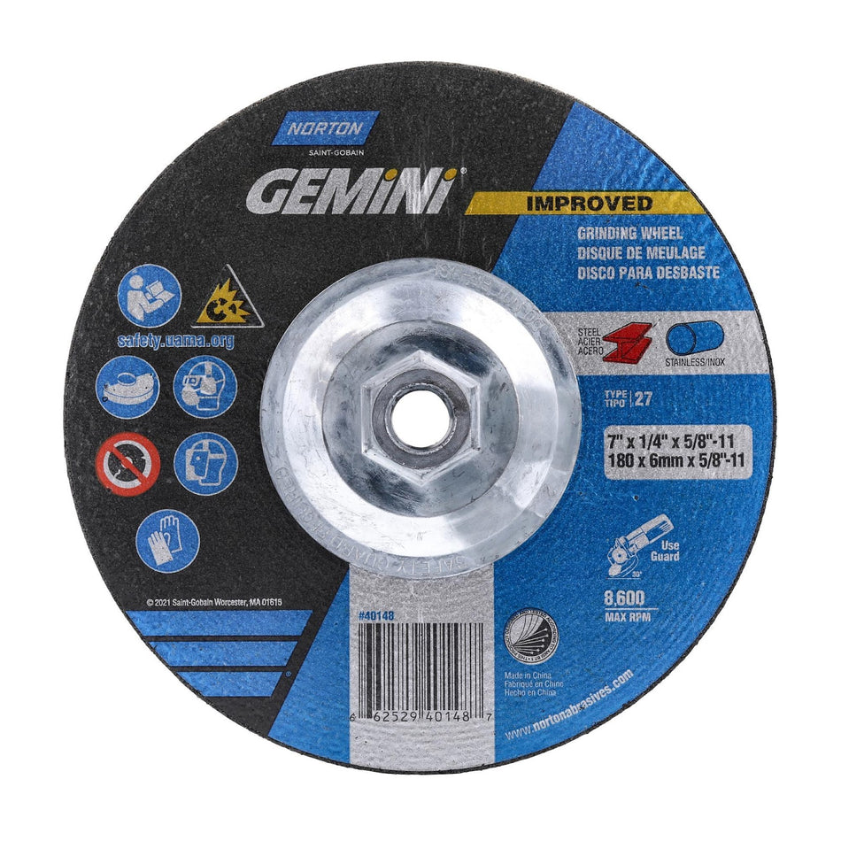 Norton 7 x 1/4 in Gemini Type 27 Grinding Wheel AO 24 Grit T B, 10-Pack