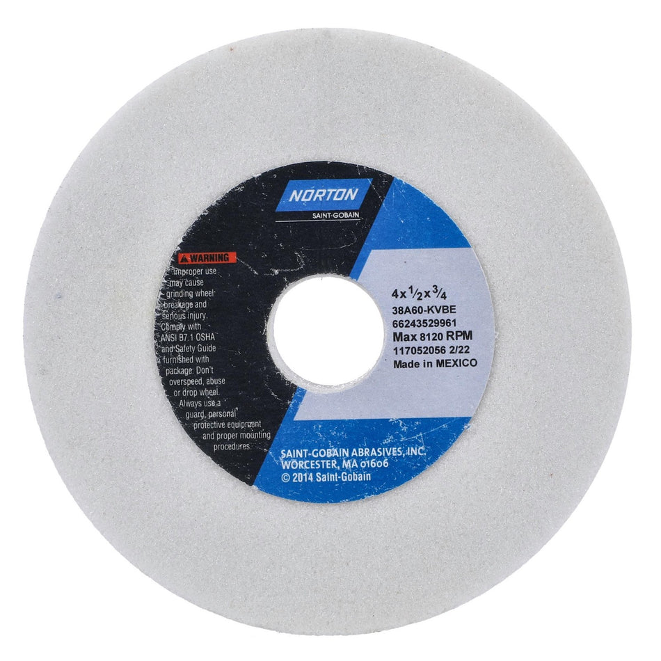 Norton 4 x 1/2 x 3/4 in Type 01 Toolroom Wheel 38A 60 K VBE