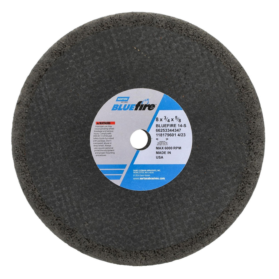 Norton 8 x 3/4 x 5/8 in BlueFire Type 01 Portable Snagging Wheel 4NV 14 S BS, 10-Pack