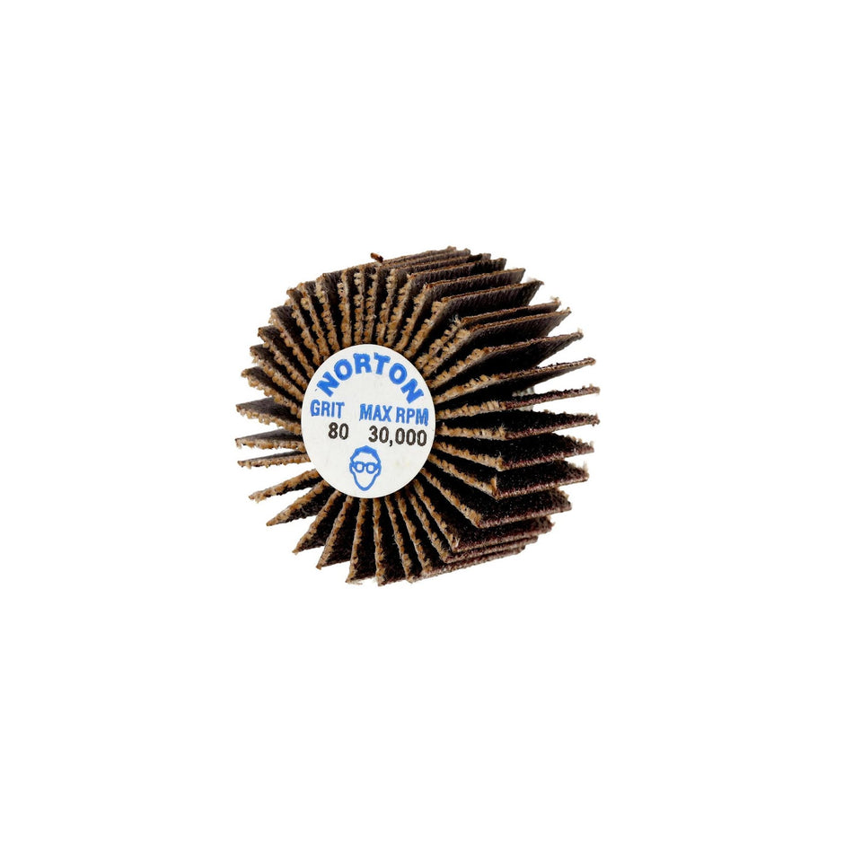 Norton 1 x 5/8 in Metal Spindle Flap Wheel P80 Grit R207 Aluminum Oxide, 10-Pack