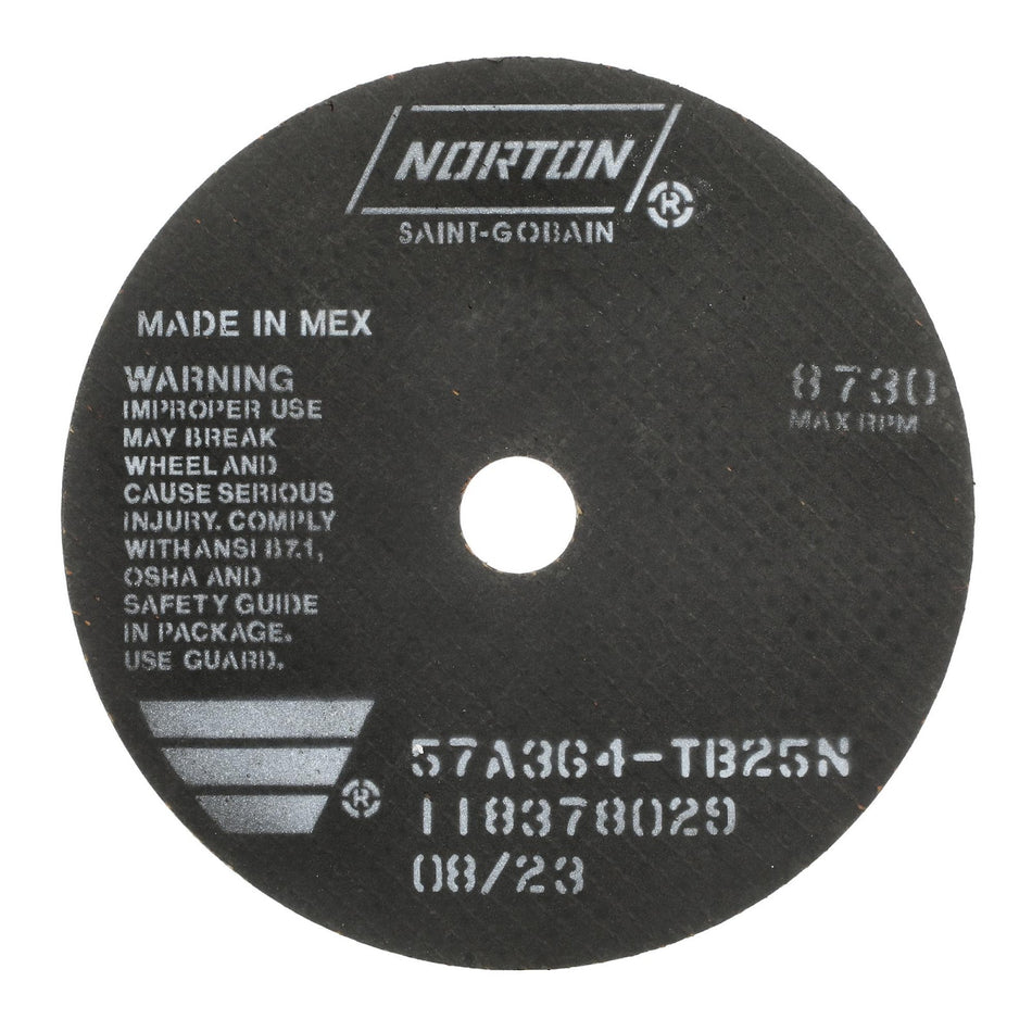 Norton 7 x 1/16 x 7/8 in B25N Type 41 Reinforced Cut-Off Wheel AO 36 Grit T B25N, 25-Pack