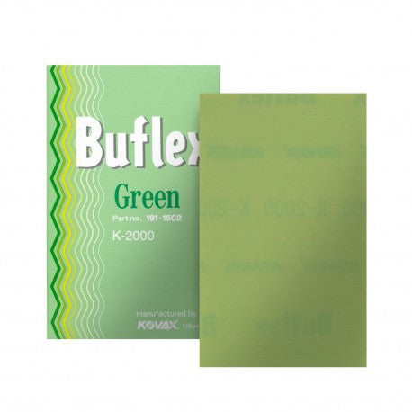 Buflex Green material with packaging on a white background