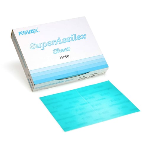 Kovax SuperAssilex Sheet K-600 packaging with a sample sheet on a white background