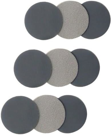 Set of round sandpaper discs in various grits on a white background