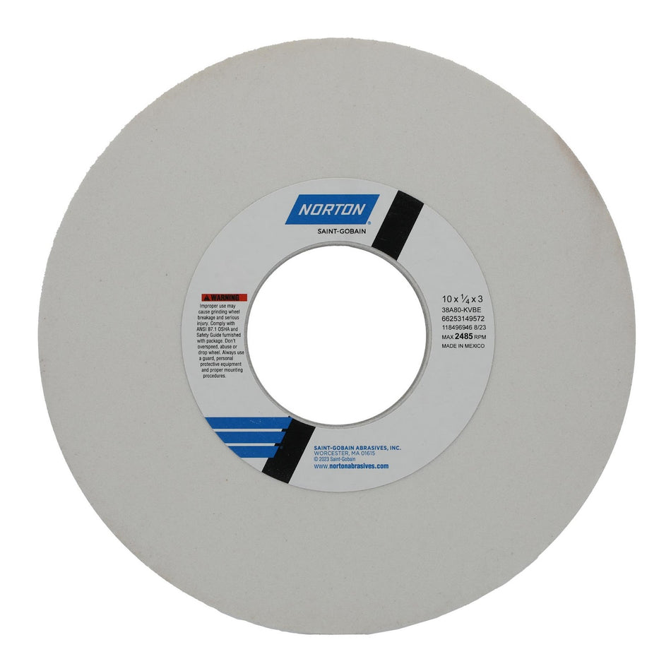 Norton 10 x 1/4 x 3 in Type 01 Toolroom Wheel 38A 80 K VBE