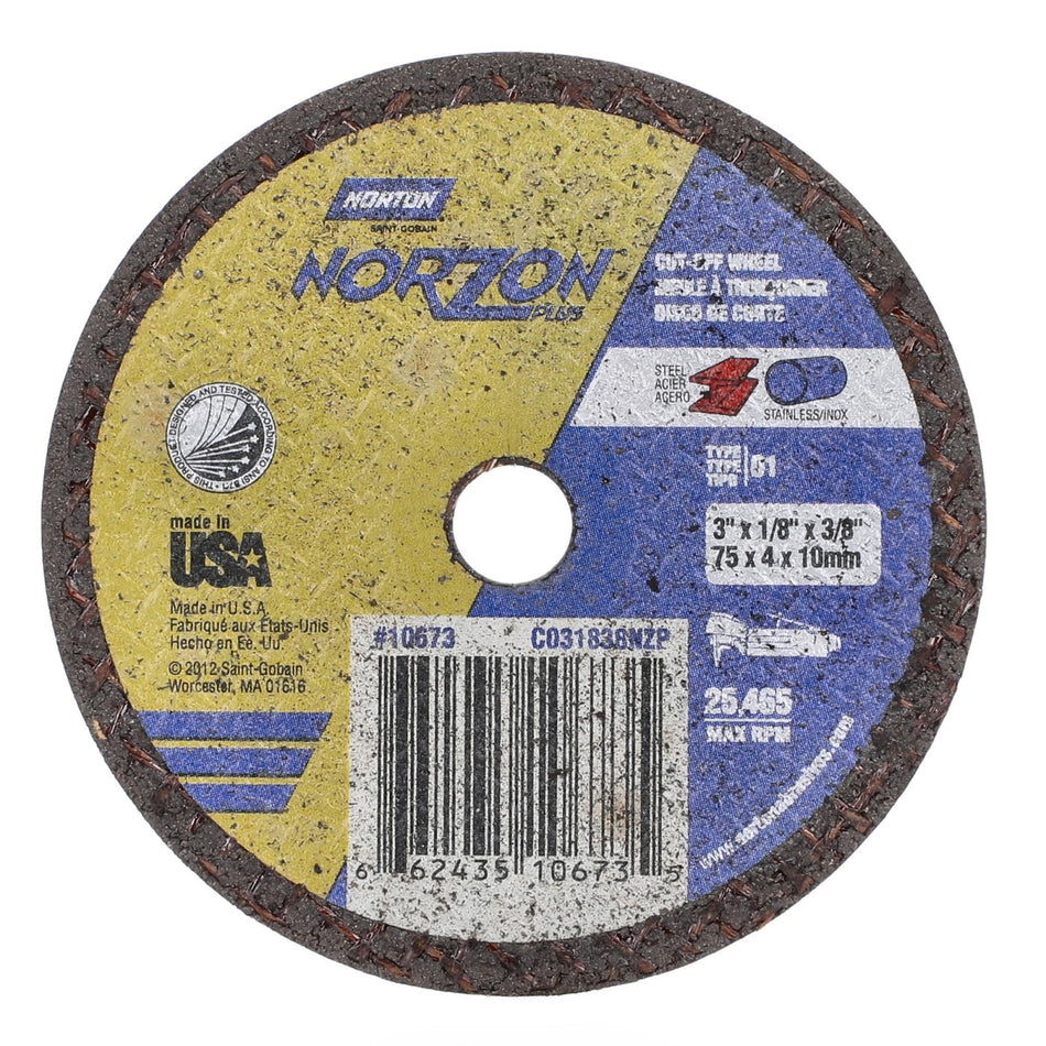 Norton 3 x 1/8 in NorZon Plus Type 41 Cut-Off Wheel CA 36 Grit T, 25-Pack