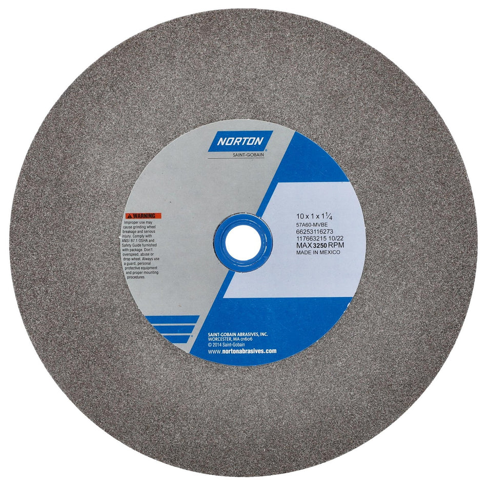 Norton 10 x 1 x 1-1/4 in Bench Straight Wheel 01 57A 60 M VBE