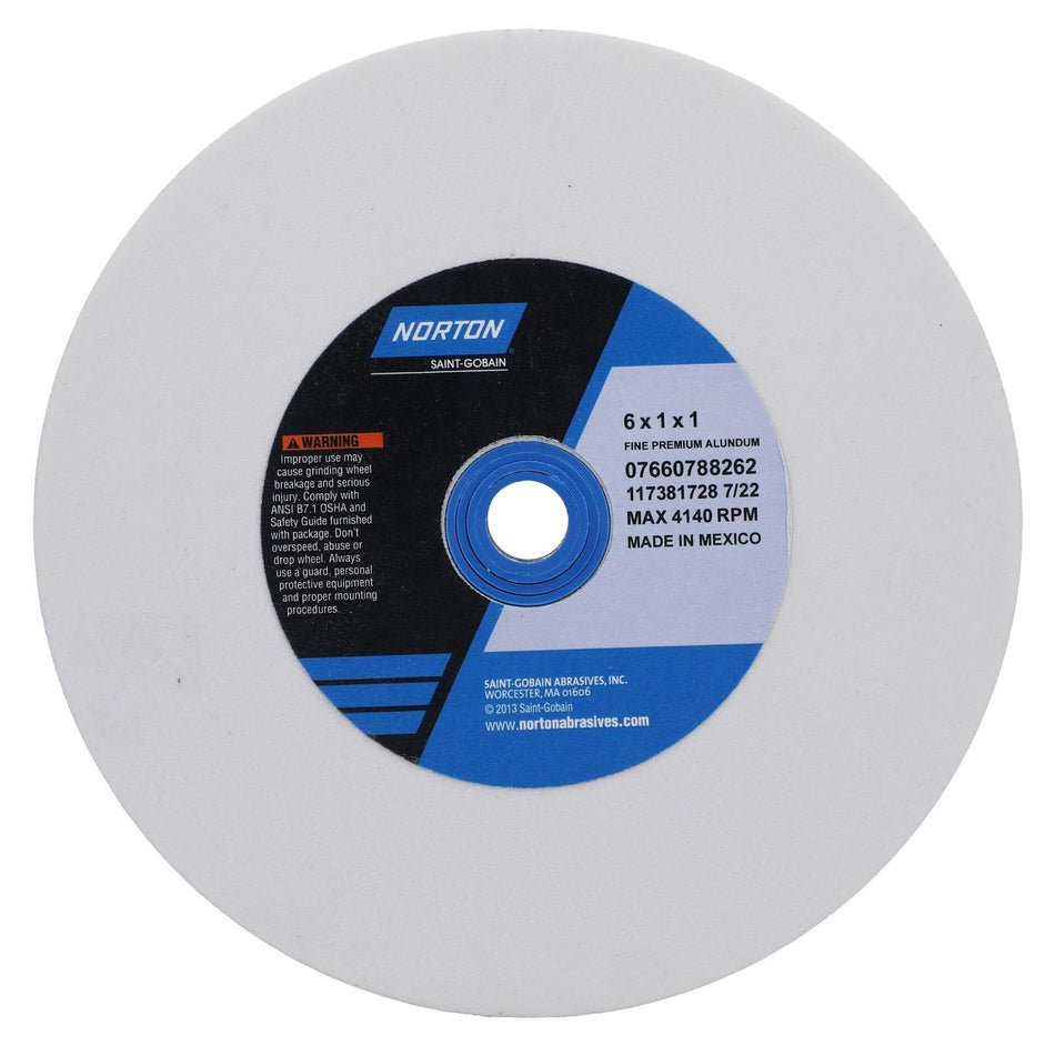 Norton 6 x 1 x 1 in Premium Bench Straight Wheel 01 38A 100 J VBE