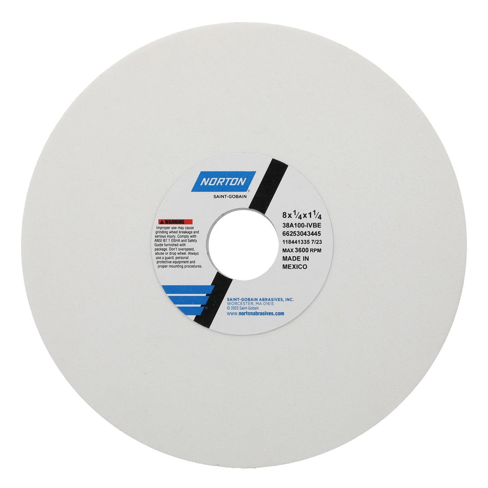 Norton 8 x 1/4 x 1-1/4 in Type 01 Toolroom Wheel 38A 100 I VBE
