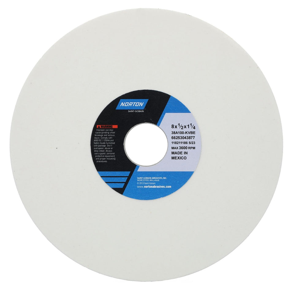 Norton 8 x 1/2 x 1-1/4 in Type 01 Toolroom Wheel 38A 100 K VBE