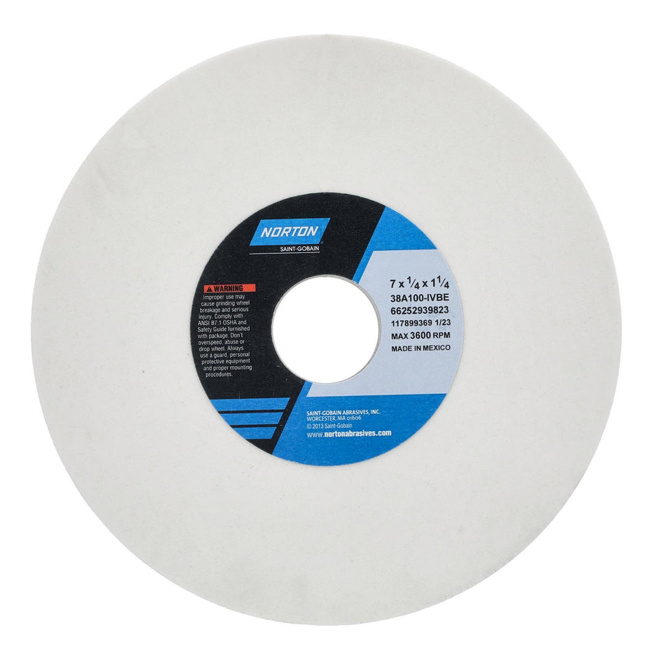 Norton 7 x 1/4 x 1-1/4 In. Toolroom Wheel >4 in 38A 100 I VBE Type 01