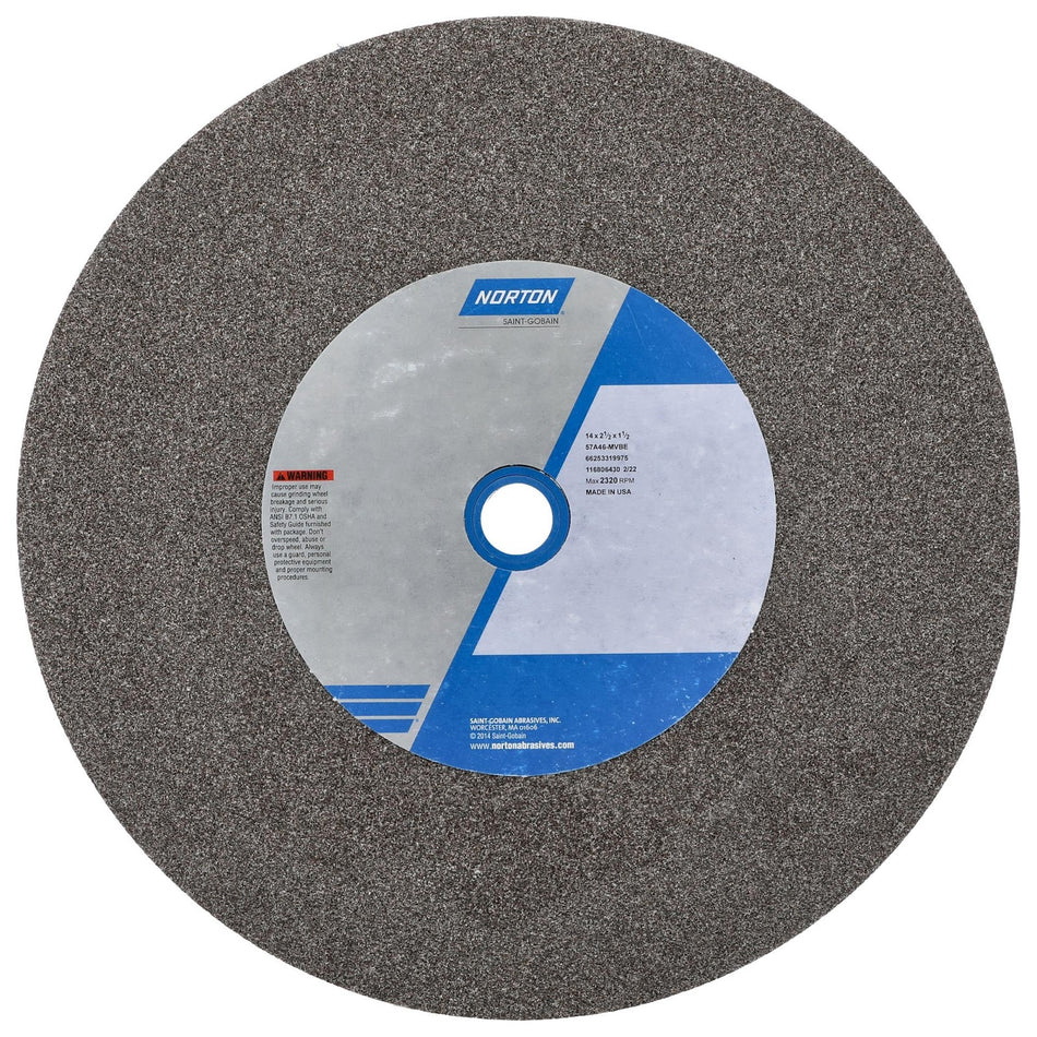 Norton 14 x 2-1/2 x 1-1/2 In. Bench and Pedestal Wheel 5G10A 46 M VBE Type 01