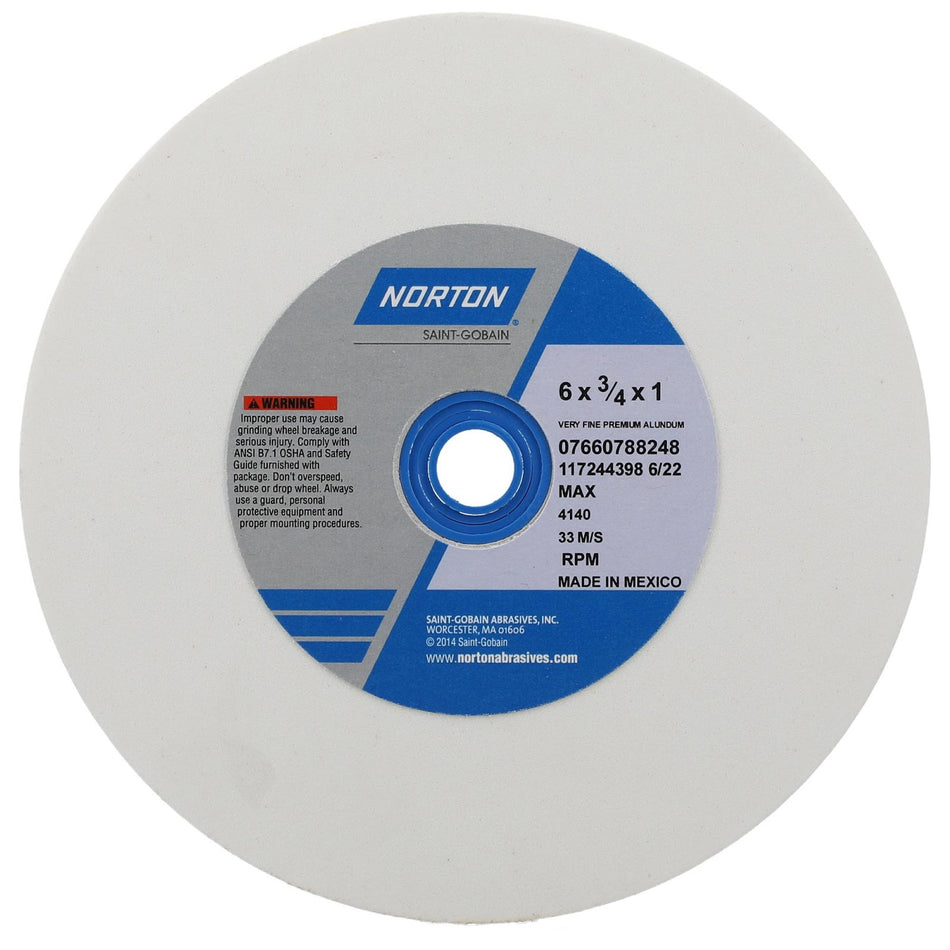 Norton 6 x 3/4 x 1 in Premium Bench Straight Wheel 01 38A 150 J VBE