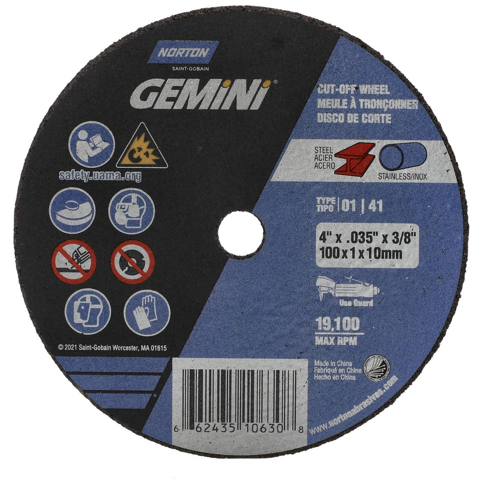 Norton 4 x 0.035 in Gemini Type 41 Cut-Off Wheel AO 60 Grit O, 25-Pack