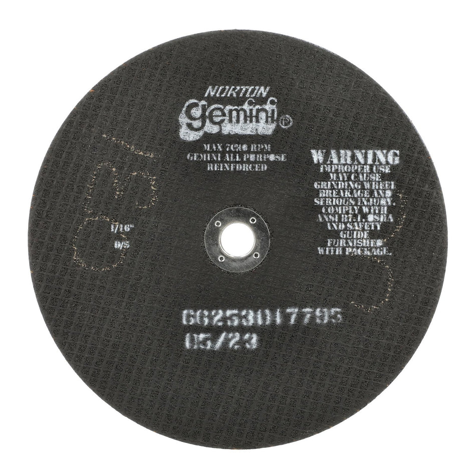 Norton 8 x 1/16 x 5/8 in Gemini Type 41 Reinforced Cut-Off Wheel AO 36 Grit V B25N, 25-Pack