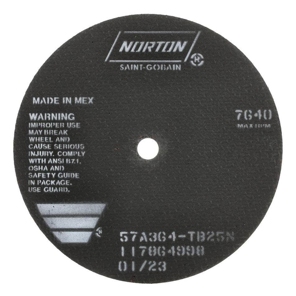 Norton 8 x 1/8 x 5/8 in B25N Type 41 Reinforced Cut-Off Wheel AO 36 Grit T B25N, 25-Pack