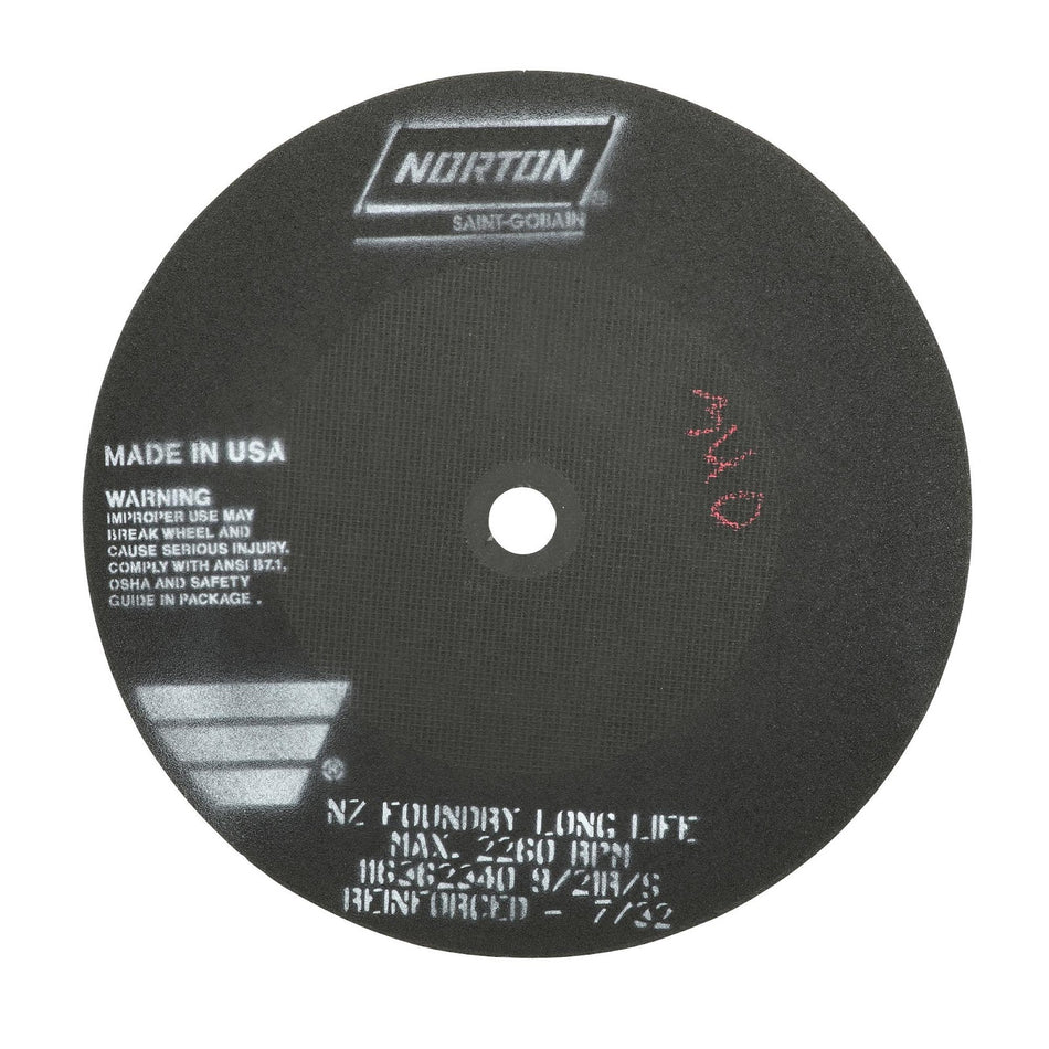 Norton 24 x 7/32 x 1-3/4 in NorZon Type 41 Reinforced Cut-Off Wheel ZA 24 Grit Y B65B, 10-Pack