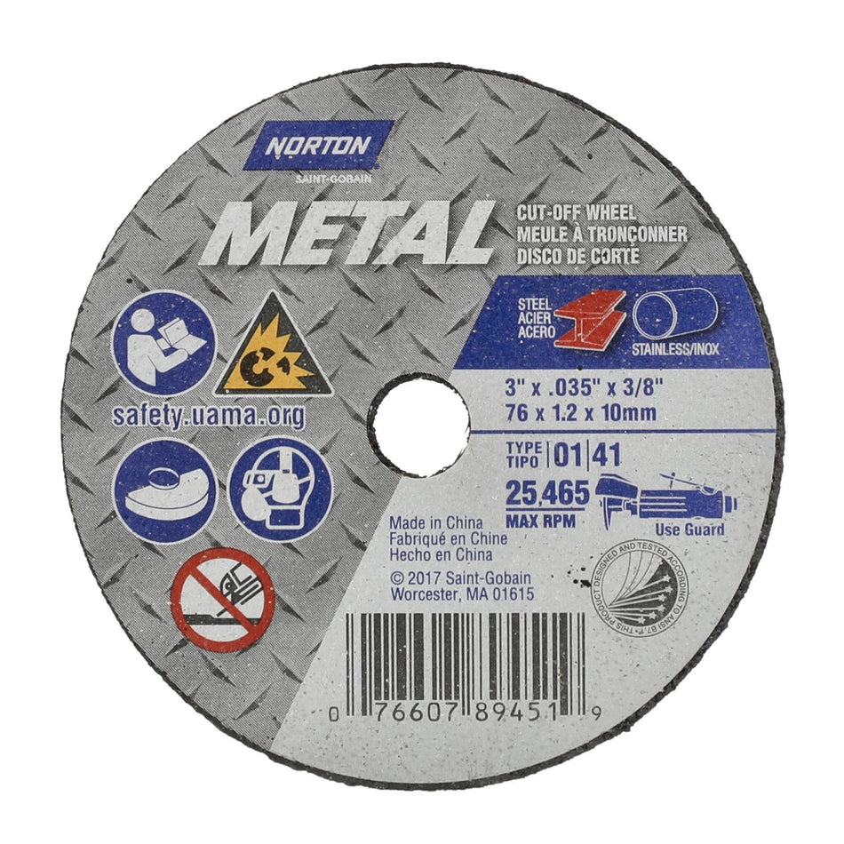 Norton 3 x 0.035 in Metal Type 41 Cut-Off Wheel AO 60 Grit L, 25-Pack